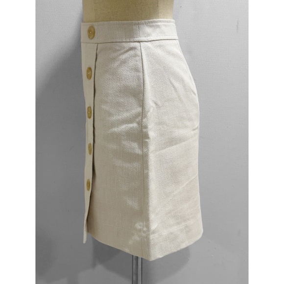 Ann Taylor Petite Cream/Tan Canvas Lined Button Detail A-line Skirt Size 2P - Picture 5 of 7